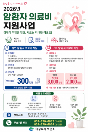 의정부시, 암 환자 의료비 최대 3천만 원 지원… ‘의료복지 사각지대’ 최소화 주력