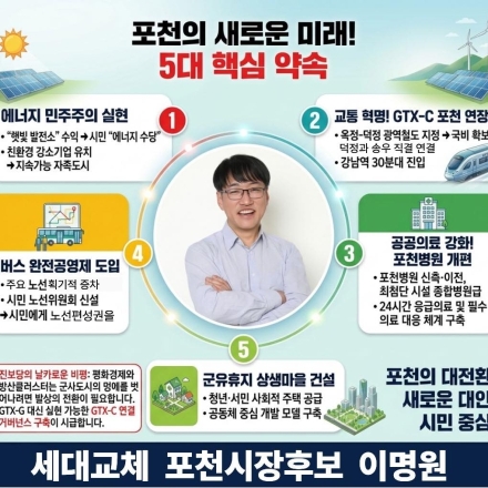 진보당 이명원 포천시장 후보, ‘포천의 새로운 미래’ 5대 핵심 공약 발표