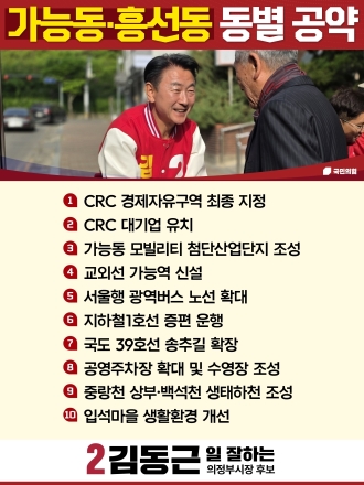 김동근 의정부시장 후보, 가능·흥선동 ‘10대 밀착 공약’ 발표... 원도심 대전환 예고
