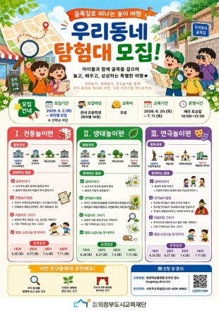 의정부도시교육재단, 초등생 대상 ‘골목길 놀이 여행’ 선착순 모집…마을교육 공동체 활성화