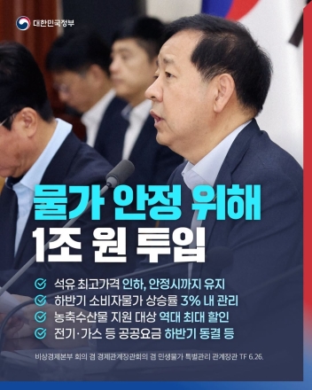 정부, 물가 안정·생계비 경감에 1조 원 재정 전격 투입… 하반기 상승률 3% 내 관리