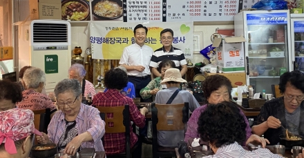 동두천시 상패동, 이담양평해장국·낙원교회와 어르신 해장국 나눔 실시